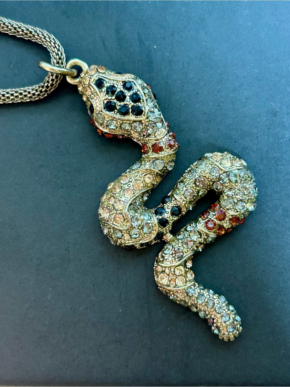 Vintage Rhinestone Snake Pendant Necklace